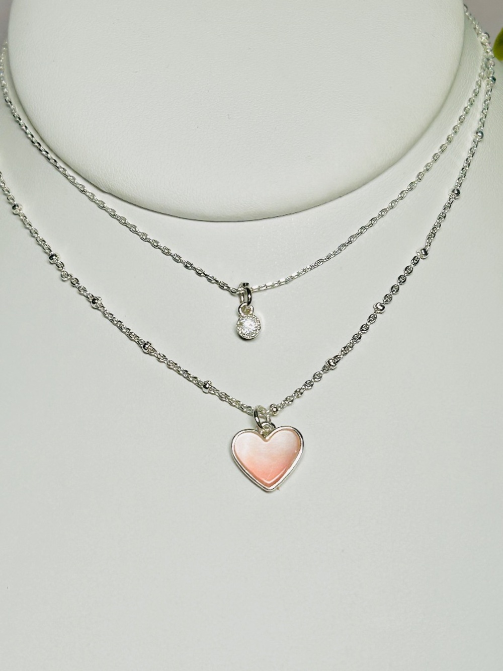 Lauren Conrad Silver Tone Two Strand Layered Heart Mother of Pearl Necklace